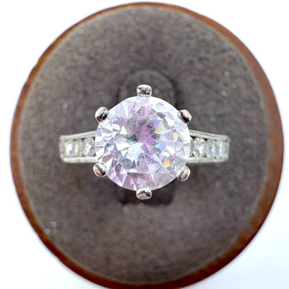 Cubic Zirconia Prong Set Statement Ring VTG Sterling Silver 925 Size 8